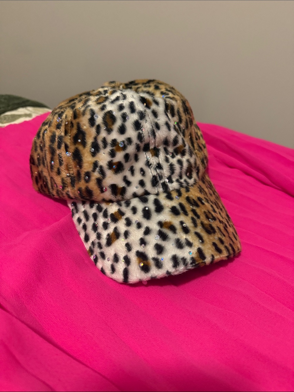 Sparkly Leopard Print Baseball Cap Fuzzy Animal Print Hat Boutique Style